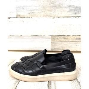 FRYE Womens 8 Black Leather Woven Huarache Slip On Platform Sneakers Shoe